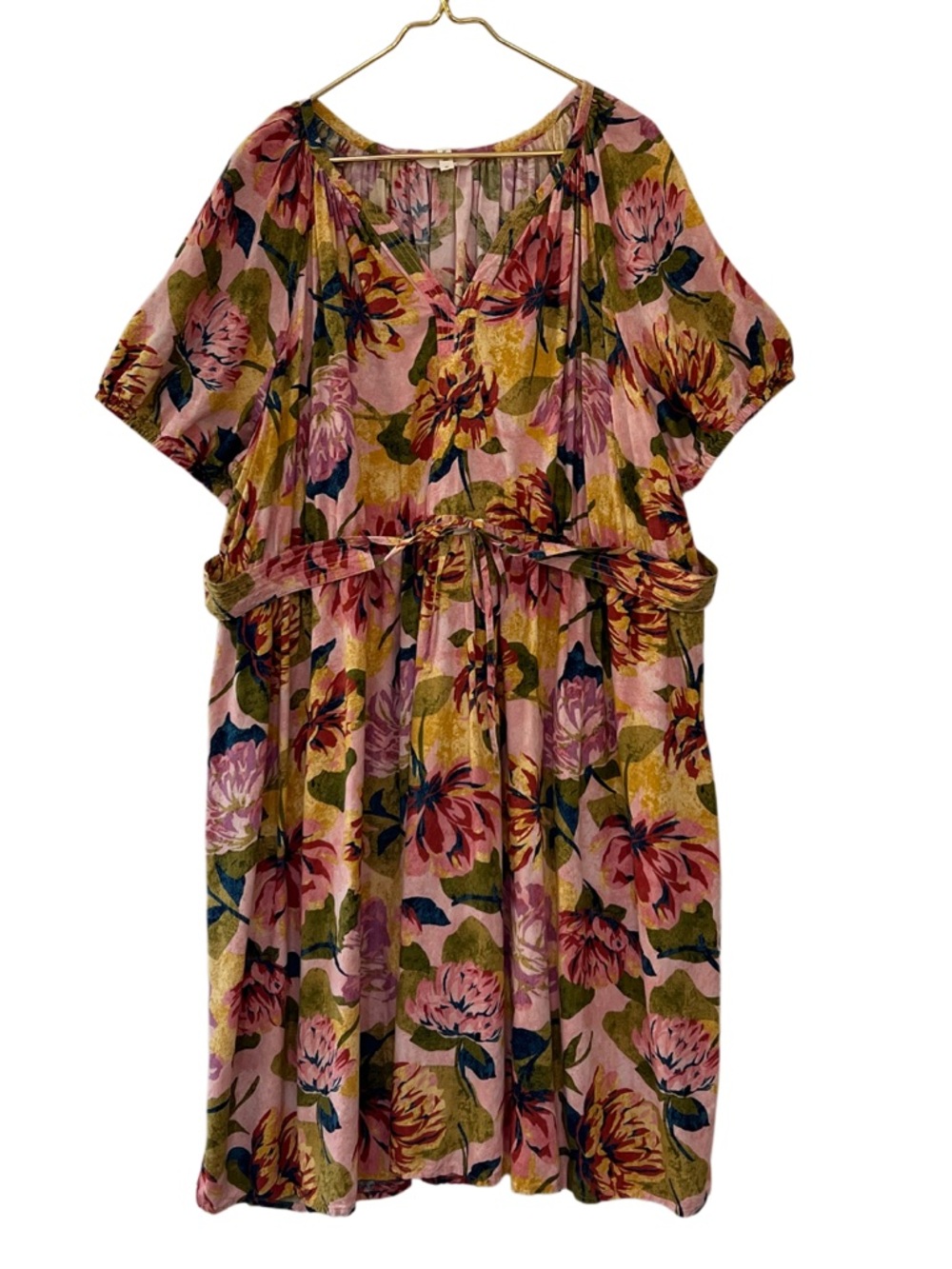 Terra & Sky Floral Puff Sleeve Midi Dress 3X Belted V Neck - Picture 2 of 11